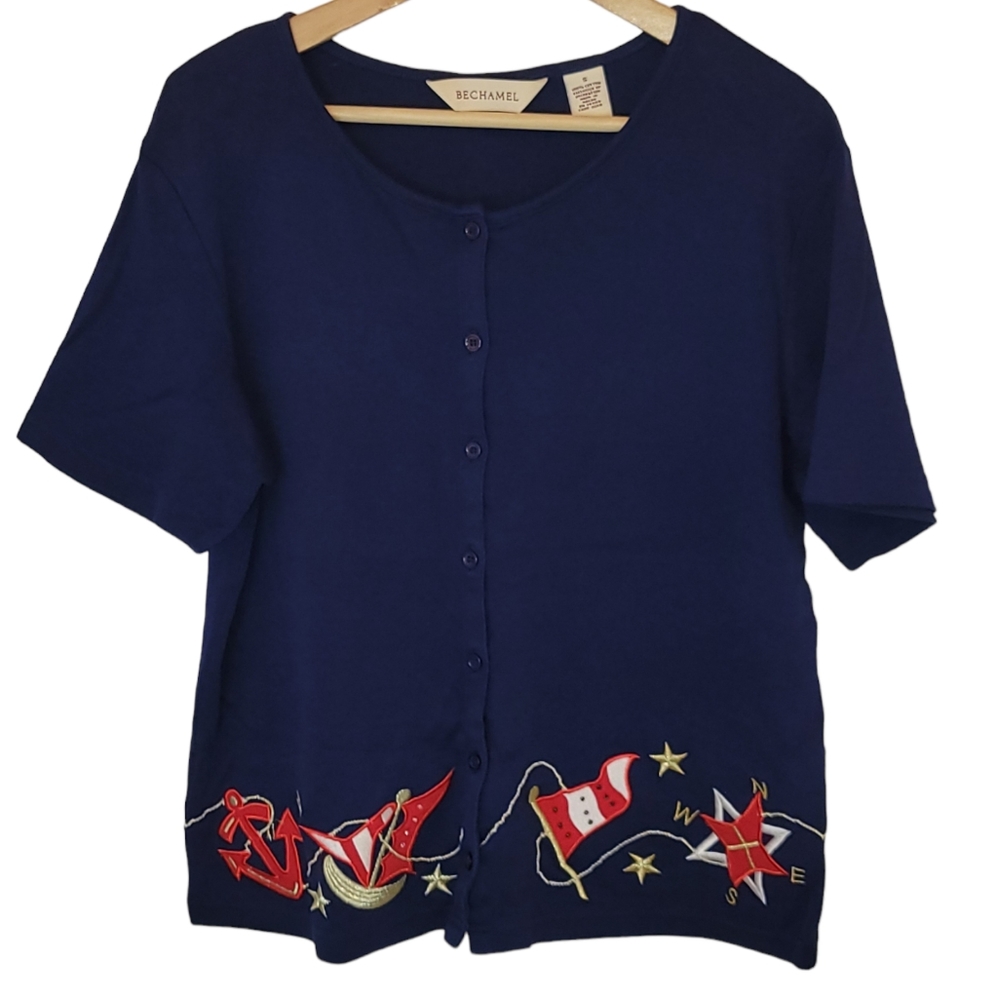 Bechamel Women's Nautical Embroidered Top Size Small